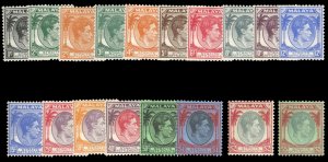 Straits Settlements #238-252 Cat$206.25, 1937-41 George VI, complete set, hinged