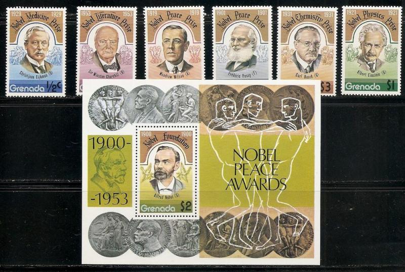 Grenada 827-33 1978 Nobel Prize set and s.s. MNH