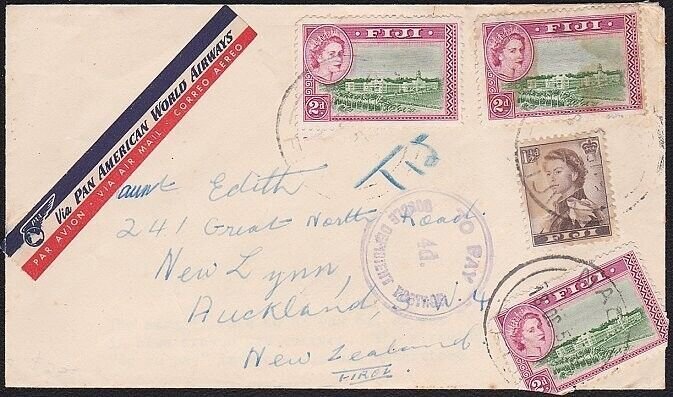 FIJI 1957 airmail cover to New Zealand - tax markings......................A7801