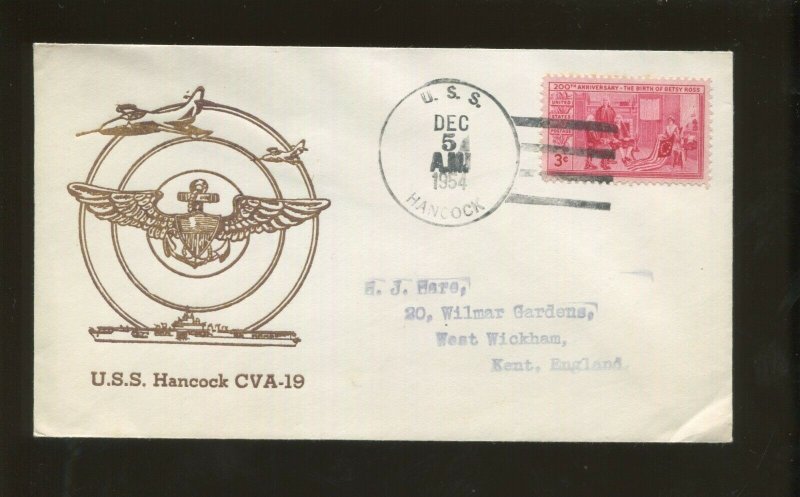 1954 Navy U.S.S. Hancock CVA-19 Aircraft Carrier Postal Cover