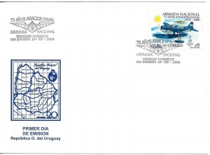 URUGUAY 2000 75 YEAR OF NATIONAL NAVAL AVIATION MILITARY ARMY PLANE FDC