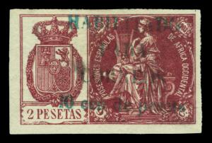 SPANISH GUINEA 1903 HABILITADO CORREOS BLUE surch. VAR. 10c/2p Sc# 8Fg mint MH