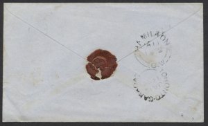 1852 Stampless Moneyletter Cover Goderich UC to Toronto Circled Paid 3d