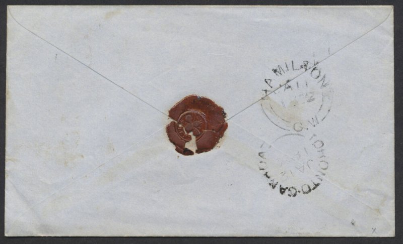 1852 Stampless Moneyletter Cover Goderich UC to Toronto Circled Paid 3d