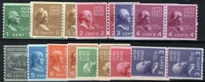 US Sc 839-851 Multicolor 1¢-10¢ Coil Pairs Mint Never Hinged Original Gum Set