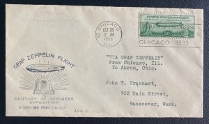 1933 Chicago IL USA Graf Zeppelin Century Of Progress cover #C18 To Vancouver WA