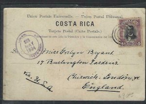 COSTA RICA COVER (P2709B) 1904 PPC LIMON TO ENGLAND  4C   