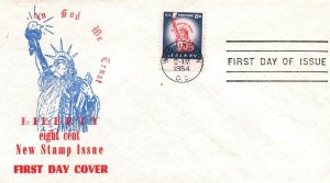 IN GOD WE TRUST 8c LIBERTY STAMP FDC ON CACHET BY (Jackson?) RED/Blue/White 1954