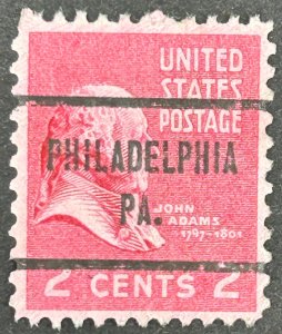 USA SC#806, 1938, 2c rose carmine, John Adams, Used, F, Precanceled