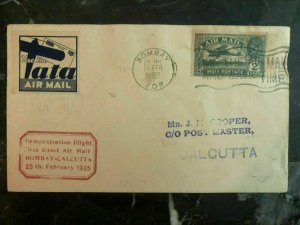 1935 Bombay India First Demostration Flight Airmail cover FFC to Calcutta