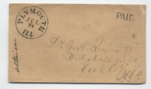 1850s Plymouth IL stampless cover bold black CDS [5806.201]