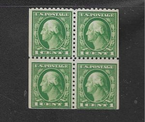 US #424 1913-15 1C (GREEN) WMK 190- BLOCK OF 4 - MINT NEVER HINGED