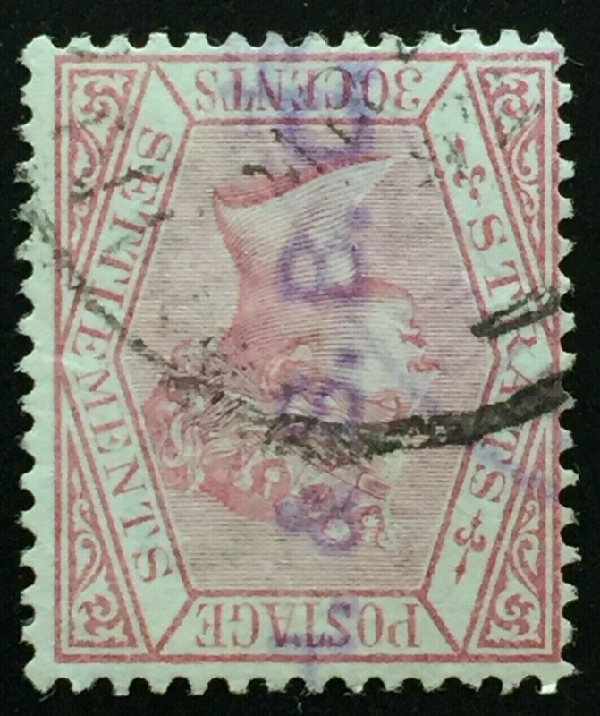 Malaya Straits Settlements 1891 QV 30c Used wmk CA inverted SG#69w M2073 