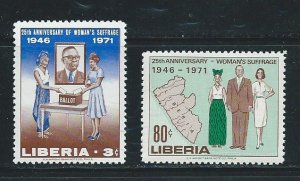 Liberia 555-6 1971 20th Women's Suffrage set MNH