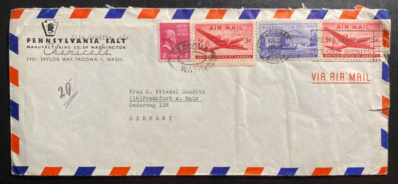 1950 Tacoma WA USA Advertising Airmail Cover To Frankfurt Germany Salt