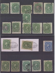 MEXICO 1884-1902 Sc 150 thru 161+ (46x) CHOICE CANCELS & VARIETIES, PLATE FLAWS+