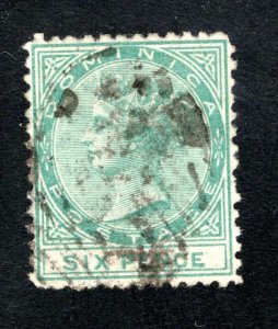 Dominica SC #2   VF, Used, 6p green,   CV $115.00   ....   1710158