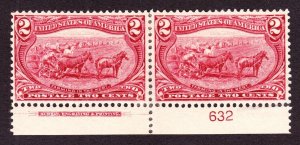 US 286 2c Trans-Mississippi Mint Plate #632 Bottom Pair VF OG H SCV $60