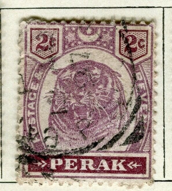 MALAYA PERAK; 1895 early classic Tiger issue fine used 2c. value