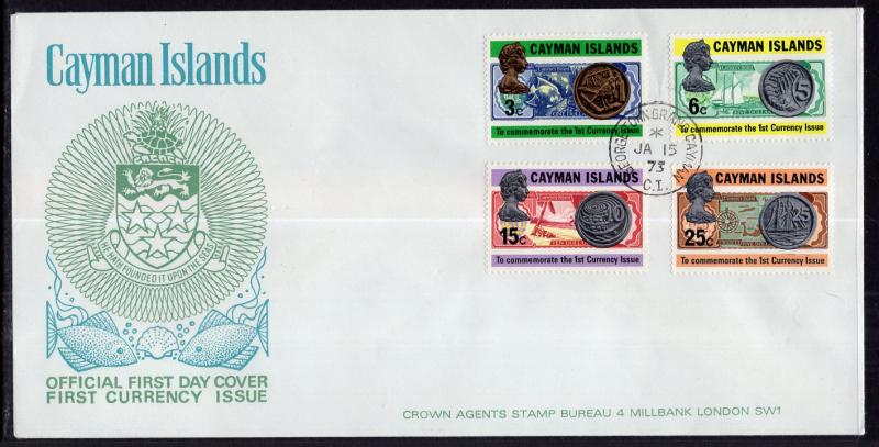 Cayman Islands 306-309 Coins on Stamps U/A FDC