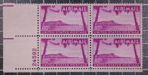 Scott C46 80 Cents Hawaii Plate Block Of 4 MNH LL #24592 SCV $19.00