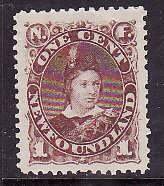 Newfoundland-Sc#41- id11-unused hinged og 1c violet brown Prince of Wales-1880-