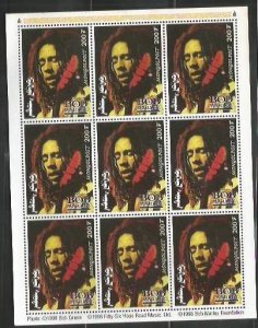 MONGOLIA - 1998 - Bob Marley - Perf 9v Sheet - Mint Never Hinged