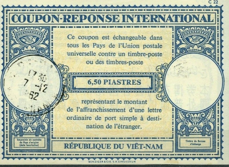 Vietnam 6,5 Piastres 1962 International Reply Coupon IRC