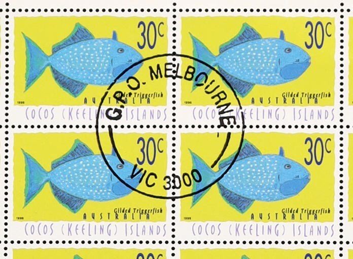 COCOS (KEELING) ISLANDS 1995 Fish 30c sheet of 50. VF CTO. SG 333 cat £32 