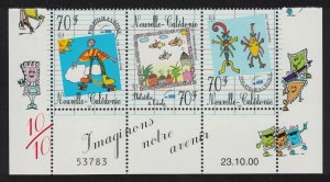 New Caledonia Children's Drawings Strip of 3v Number Date 2000 MNH