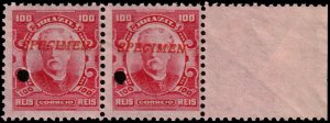 ✔️ BRAZIL 1906 - WANDENKOLK PAIR PANE 1908 PUNCH & SPECIMEN SC.177 MNH **[6.3]