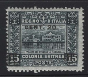 Eritrea 1916 20c on 15c Government Building Sc# 52 NH