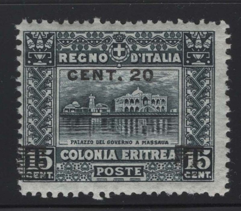 Eritrea 1916 20c on 15c Government Building Sc# 52 NH
