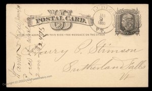 USA 1880 LUDLOW Windsor Vermont Double Circle CDS Postal Card Cover 96406