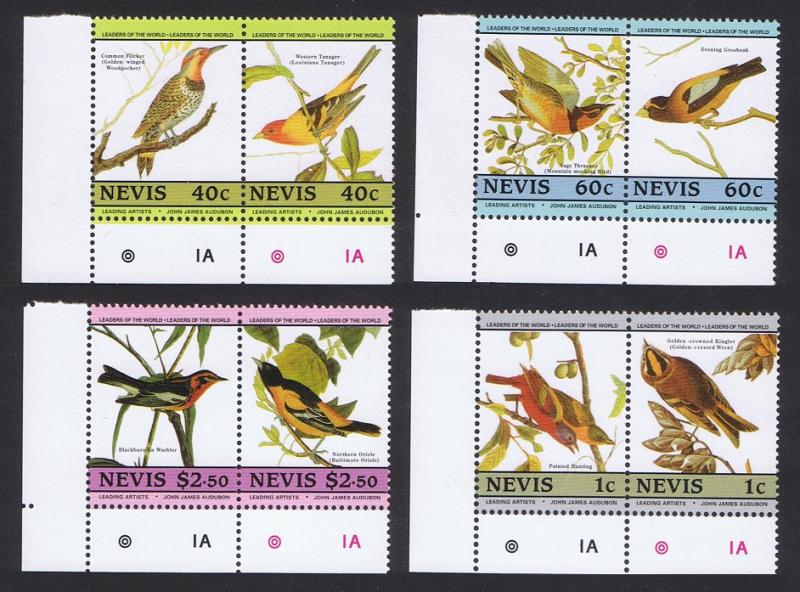 Nevis Birds Audubon 2nd issue 8v Corner pairs with margins SG#285-292 SC#418=424