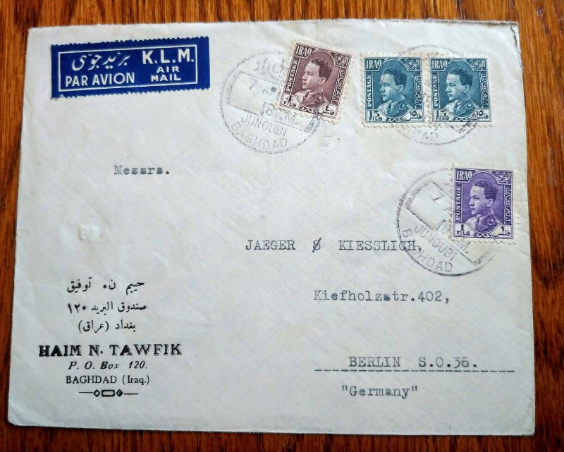 IRAQ GERMANY “ K.L.M AIRWAYS” LAST FLOWN COVER 1939 “BERLIN-BAGHDAD ROUTE