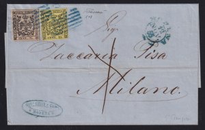 Italian States (Modena) 1855 15c + 25c Folded Cover to Milano