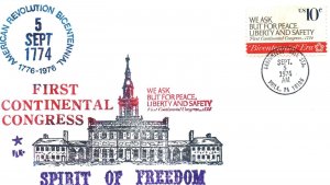 AMERICAN REVOLUTION FIRST CONTINENTAL CONGRESS SPECIAL CACHET COVER 1974