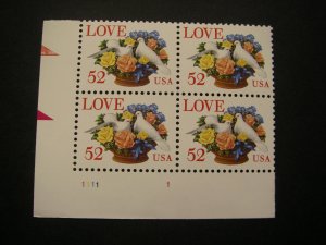 Scott 2815, 52c Love Birds, PB4 #1111 1 LL, MNH Beauty