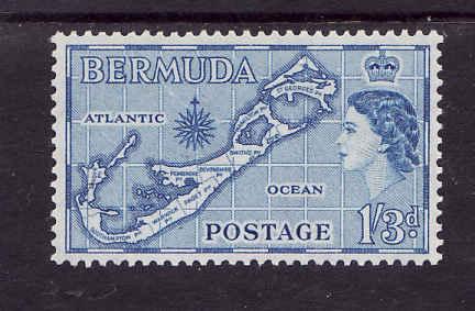 Bermuda-Sc #157-unused NH-1sh3p blue [Sandys]-QEII-Maps-1953-8-