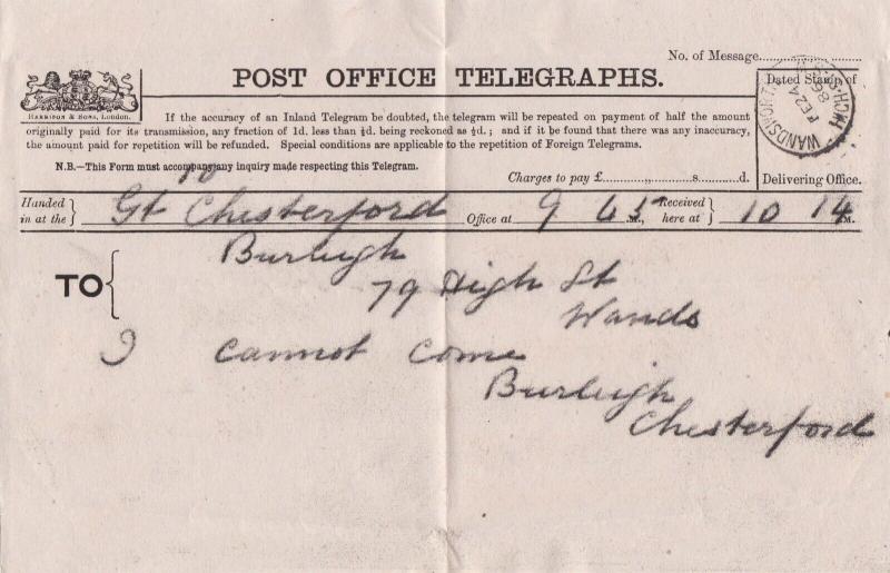 WANDSWORTH 1886 TO CAMBERWELL COVER WITH POST OFFICE TELEGRAPHS & LETTER WITHIN