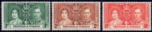 TRINIDAD & TOBAGO SC#47-49 George VI Coronation (1937) MH