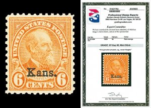 Scott 664 1929 6c Red Orange Kans. Overprint Mint Graded XF-Sup 95 NH PSE CERT