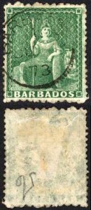 Barbados SG56 (1/2d) Green Wmk Small Star Perf 11-13 x 14.5-15.5 Cat 65 pounds