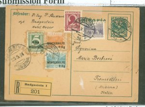 Austria B118-B120 Useage on uprated registered postal card to Italy with Messina backstamp.