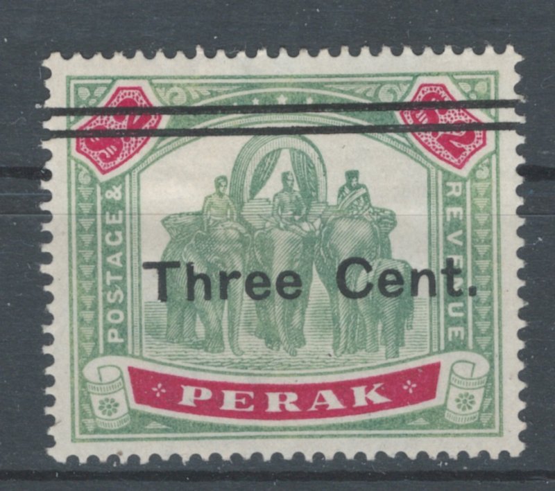 Malaya States - Perak 1900 Elephants & Howday 3c Surcharge Scott # 68 MH