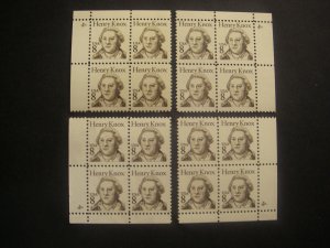 Scott 1851, 8c Henry Knox, PB4 #4 x4, Matched Set, MNH Great Americans Beauty