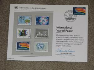 UN Souvenir Card  International Year of Peace 1986 1 Show cancel