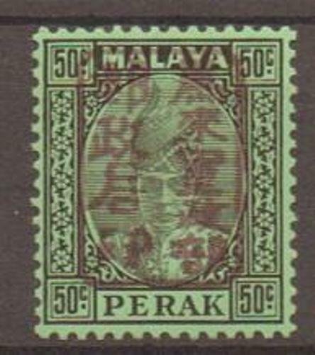 MALAYA-JAP.OCC. SGJ202b 1942 PERAK 50c BLACK/EMERALD WITH BROWN OVPT MTD MINT