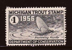 Album Treasures  Michigan  1956  $1 Trout Fishing Stamp Mint NH